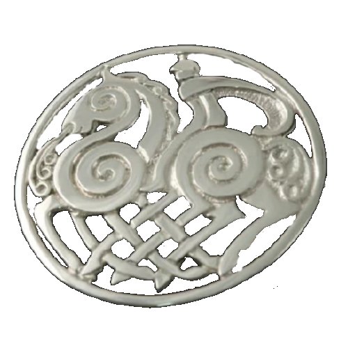 Image 1 of Sleipnir Horse Norse Design Round Large Sterling Silver Brooch