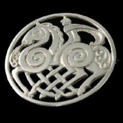 Sleipnir Horse Norse Design Round Large Sterling Silver Brooch