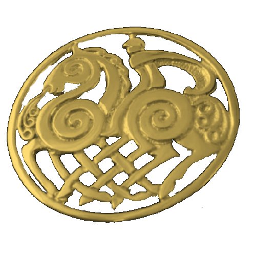 Image 1 of Sleipnir Horse Norse Design Round Medium 9K Yellow Gold Brooch