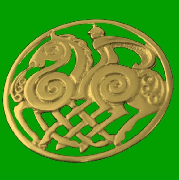 Image 0 of Sleipnir Horse Norse Design Round Medium 9K Yellow Gold Brooch