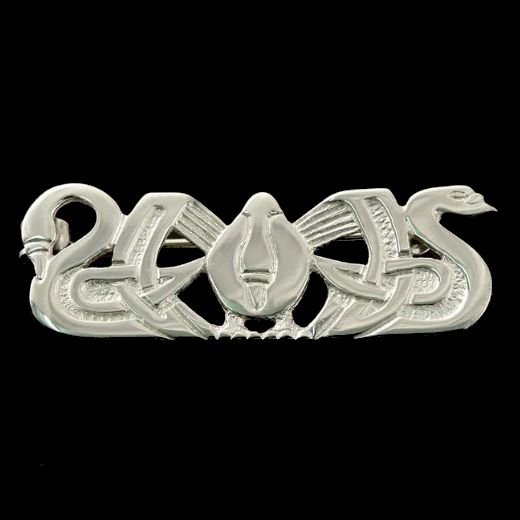 Image 0 of Three Nornes Swan Norse Design Medium Long Sterling Silver Brooch