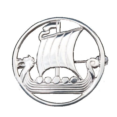 Image 1 of Viking Sea Longship Round Medium Sterling Silver Brooch