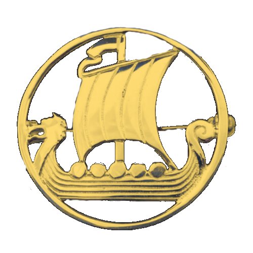 Image 1 of Viking Sea Longship Round Medium 9K Yellow Gold Brooch