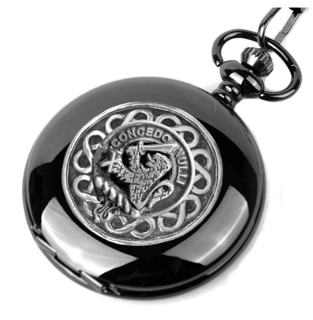 Image 1 of Little Clan Badge Silver Clan Crest Black Hunter Pocket Watch