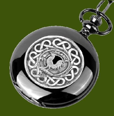Image 0 of Laing Clan Badge Pewter Clan Crest Black Hunter Pocket Watch
