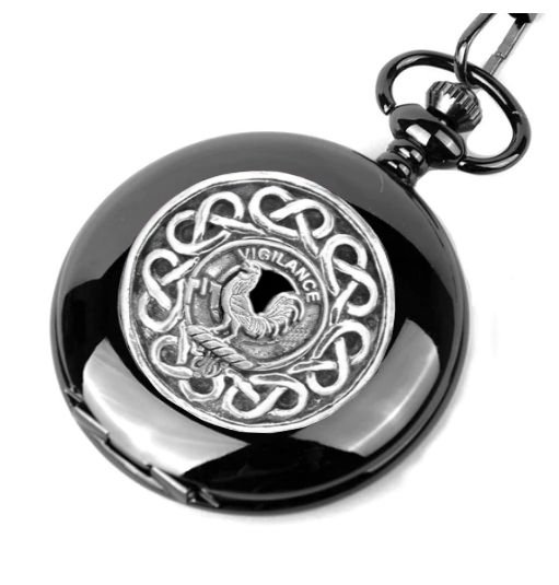Image 1 of Laing Clan Badge Pewter Clan Crest Black Hunter Pocket Watch