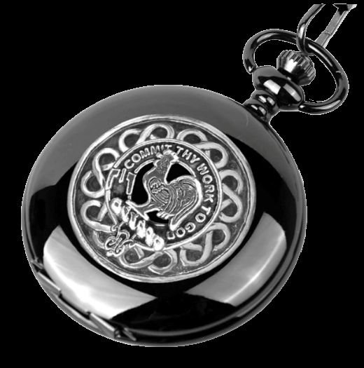 Image 0 of Sinclair Clan Badge Silver Clan Crest Black Hunter Pocket Watch