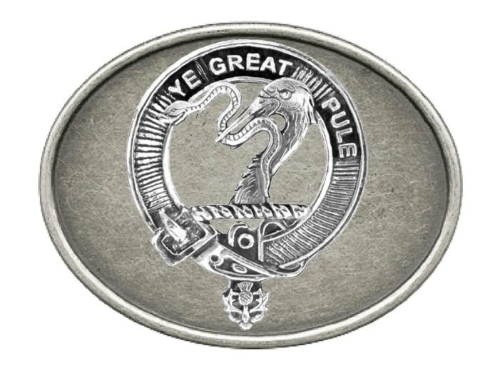 Image 1 of Mercer Clan Badge Oval Antiqued Mens Sterling Silver Belt Buckle