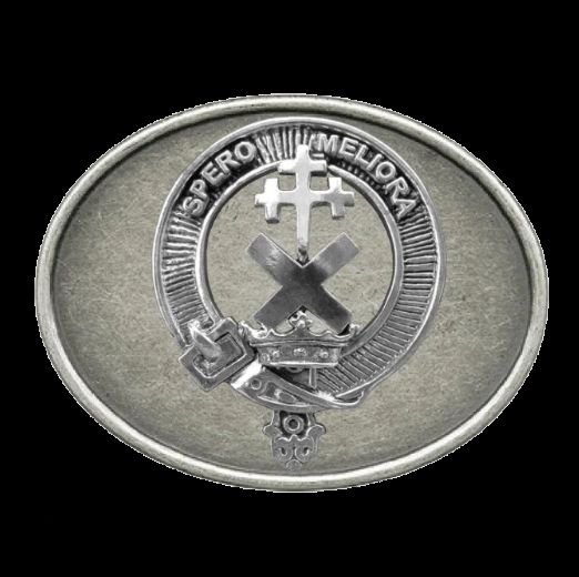 Image 0 of Moffat Clan Badge Oval Antiqued Mens Sterling Silver Belt Buckle