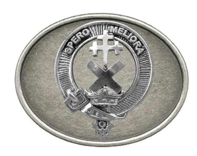 Image 1 of Moffat Clan Badge Oval Antiqued Mens Sterling Silver Belt Buckle