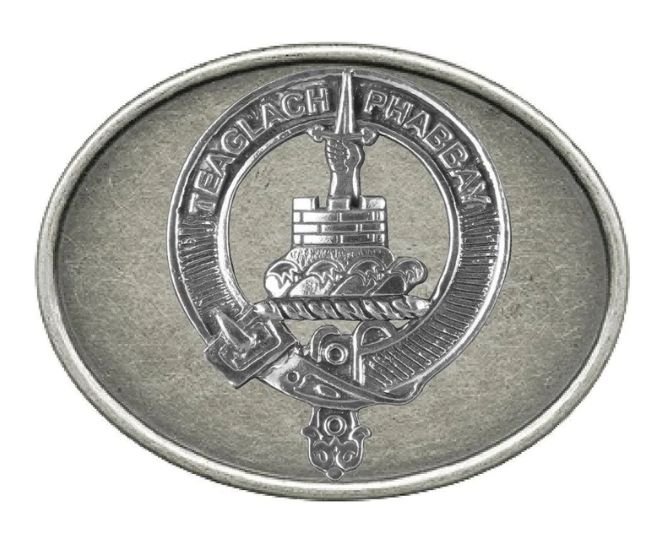 Image 1 of Morrison Clan Badge Oval Antiqued Mens Sterling Silver Belt Buckle