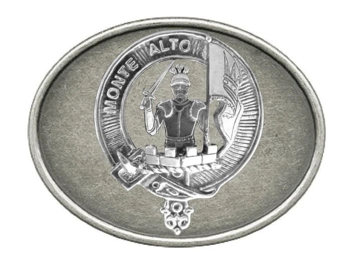 Image 1 of Mowat Clan Badge Oval Antiqued Mens Sterling Silver Belt Buckle