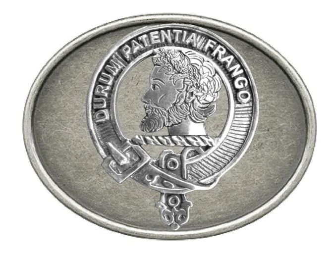 Image 1 of Muir Clan Badge Oval Antiqued Mens Sterling Silver Belt Buckle