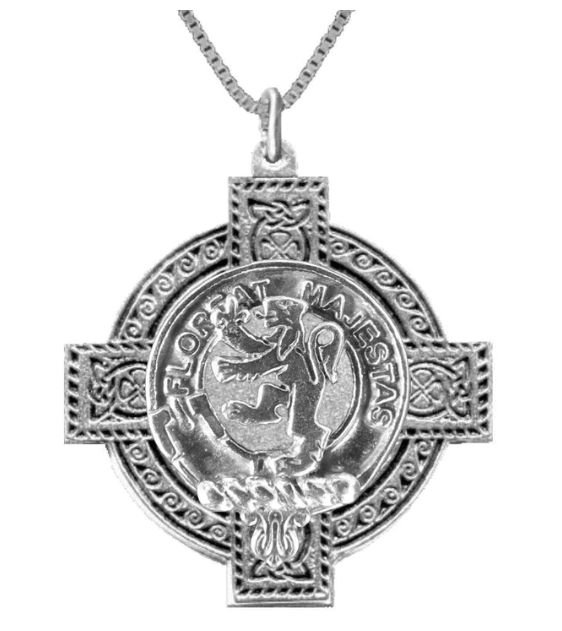 Image 1 of Brown Clan Badge Celtic Cross Sterling Silver Clan Crest Pendant