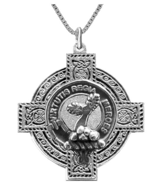 Image 1 of Skene Clan Badge Celtic Cross Stylish Pewter Clan Crest Pendant