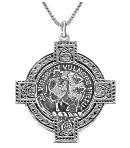 Image 1 of Burnett Clan Badge Celtic Cross Stylish Pewter Clan Crest Pendant