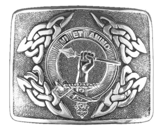 Image 1 of MacCulloch Clan Badge Interlace Mens Sterling Silver Kilt Belt Buckle