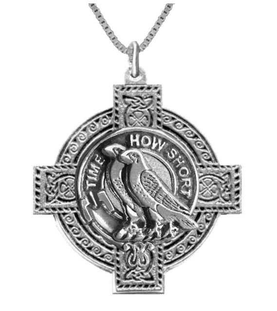 Image 1 of Akins Clan Badge Celtic Cross Stylish Pewter Clan Crest Pendant