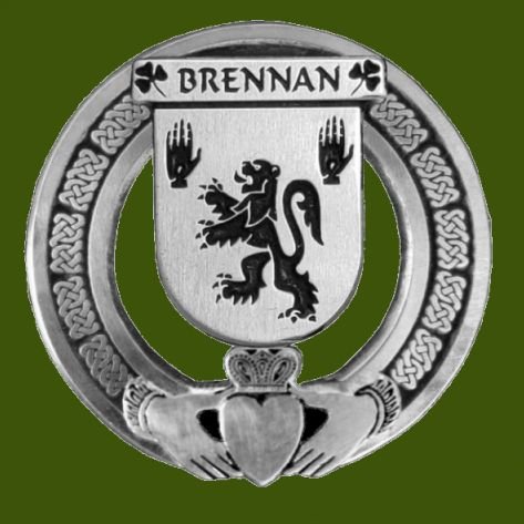 Image 0 of Brennan Irish Coat Of Arms Claddagh Stylish Pewter Family Crest Badge  