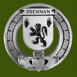 Brennan Irish Coat Of Arms Claddagh Stylish Pewter Family Crest Badge  