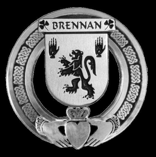 Image 0 of Brennan Irish Coat Of Arms Claddagh Sterling Silver Family Crest Badge   