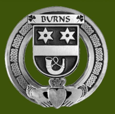 Image 0 of Burns Irish Coat Of Arms Claddagh Stylish Pewter Family Crest Badge  