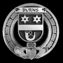 Burns Irish Coat Of Arms Claddagh Sterling Silver Family Crest Badge   