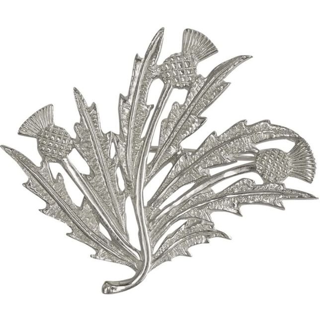 Image 1 of Scottish Thistle Floral Spray Medium Sterling Silver Brooch 