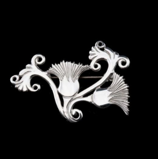 Image 0 of Scottish Thistle Double Flower Sprig Large Sterling Silver Brooch 