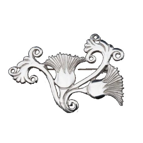 Image 1 of Scottish Thistle Double Flower Sprig Large Sterling Silver Brooch 