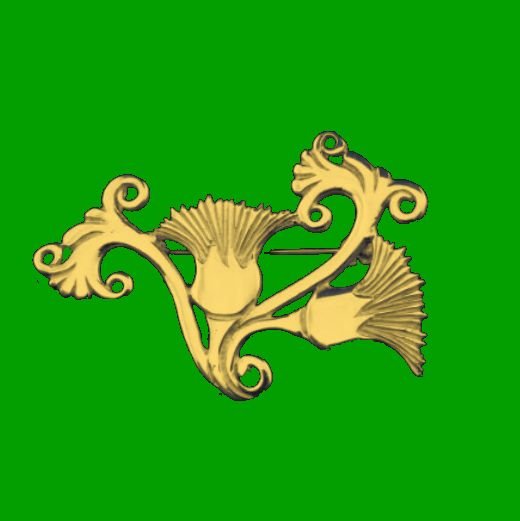 Image 0 of Scottish Thistle Double Flower Sprig Large 9K Yellow Gold Brooch 