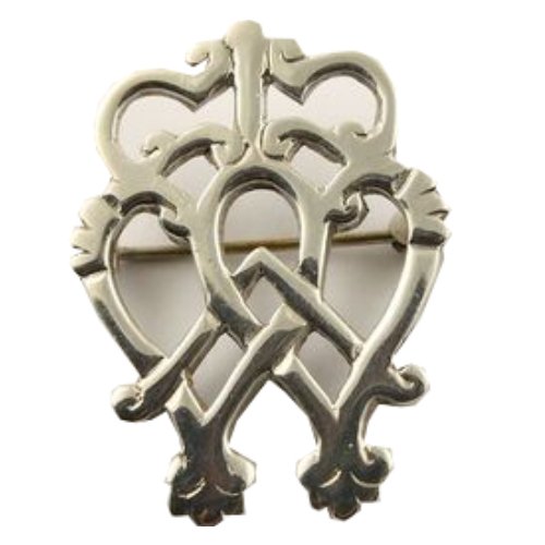 Image 1 of Scottish Luckenbooth Hearts And Thistle Small Sterling Silver Brooch 