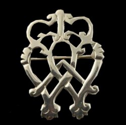 Scottish Luckenbooth Hearts And Thistle Small Sterling Silver Brooch 