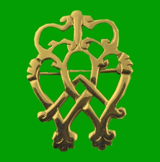 Image 0 of Scottish Luckenbooth Hearts And Thistle Small 9K Yellow Gold Brooch 