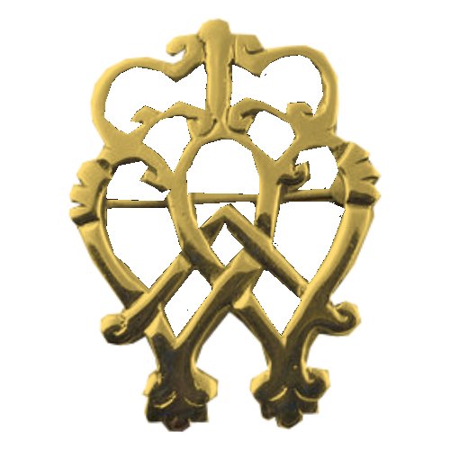 Image 1 of Scottish Luckenbooth Hearts And Thistle Small 9K Yellow Gold Brooch 