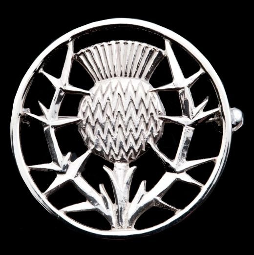 Image 0 of Scottish Thistle Open Round Medium Sterling Silver Brooch 