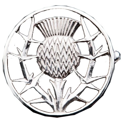 Image 1 of Scottish Thistle Open Round Medium Sterling Silver Brooch 