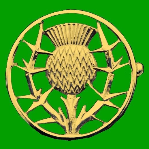 Image 0 of Scottish Thistle Open Round Medium 9K Yellow Gold Brooch  