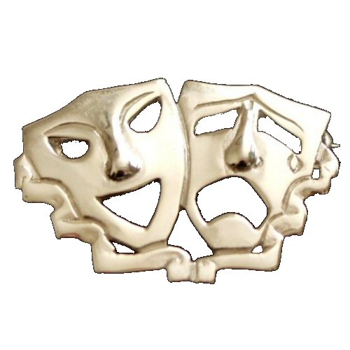 Image 1 of Comedy And Tradegy Drama Masks Small Sterling Silver Brooch 