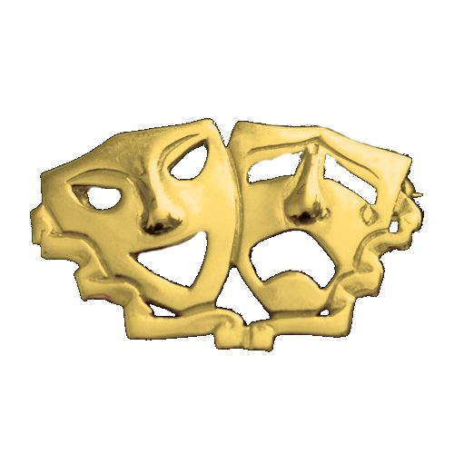Image 1 of Comedy And Tradegy Drama Masks Small 9K Yellow Gold Brooch 