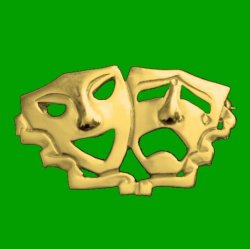 Comedy And Tradegy Drama Masks Small 9K Yellow Gold Brooch 