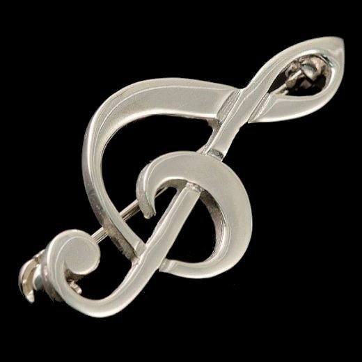 Image 0 of Treble Clef Musical Note Medium Sterling Silver Brooch 