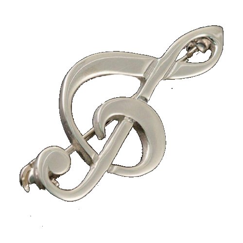 Image 1 of Treble Clef Musical Note Medium Sterling Silver Brooch 