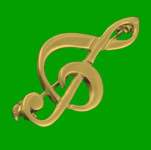 Image 0 of Treble Clef Musical Note Medium 9K Yellow Gold Brooch 