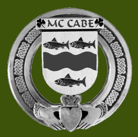Image 0 of McCabe Irish Coat Of Arms Claddagh Stylish Pewter Family Crest Badge  