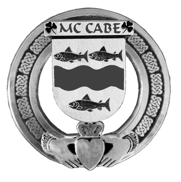 Image 1 of McCabe Irish Coat Of Arms Claddagh Sterling Silver Family Crest Badge   