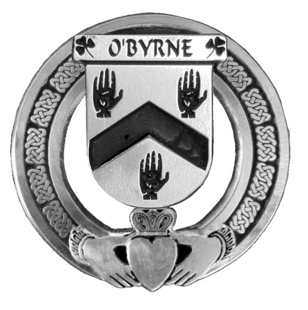 Image 1 of OByrne Irish Coat Of Arms Claddagh Stylish Pewter Family Crest Badge  