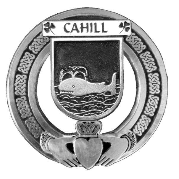 Image 1 of Cahill Irish Coat Of Arms Claddagh Stylish Pewter Family Crest Badge  