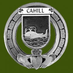 Cahill Irish Coat Of Arms Claddagh Stylish Pewter Family Crest Badge  