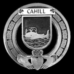 Cahill Irish Coat Of Arms Claddagh Sterling Silver Family Crest Badge   